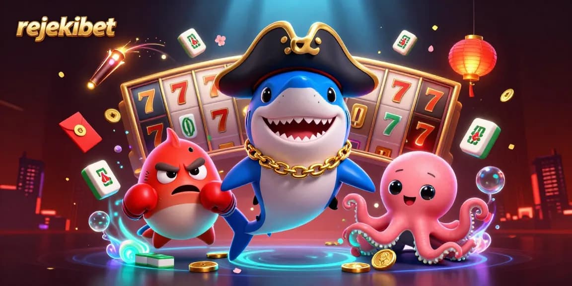 Experience excitement with rejekibet as a pirate shark, pufferfish, and octopus gather riches amid casino symbols.