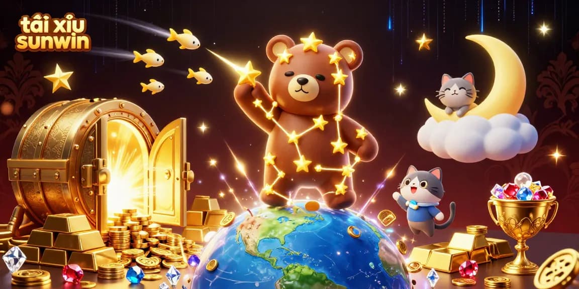 Play tài xỉu sunwin with bright treasures and animated characters in a fantasy scene.