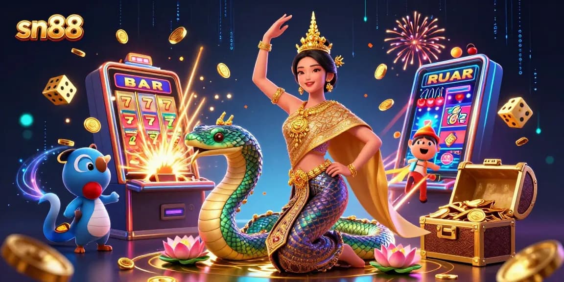 Experience fun and excitement at sn88 with a vibrant Asian-themed gaming scene, featuring dynamic casino elements.