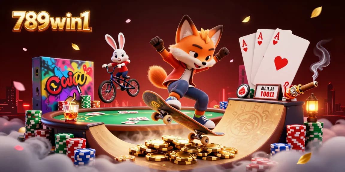 Experience excitement with 789win1 as the fox flips over golden poker chips.