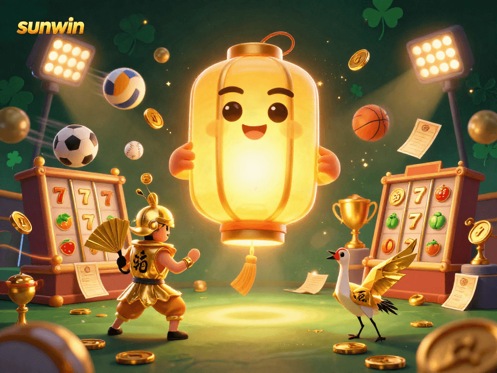 Betting on sunwin slots with a vibrant 3D casino scene, showcasing exciting gameplay elements.