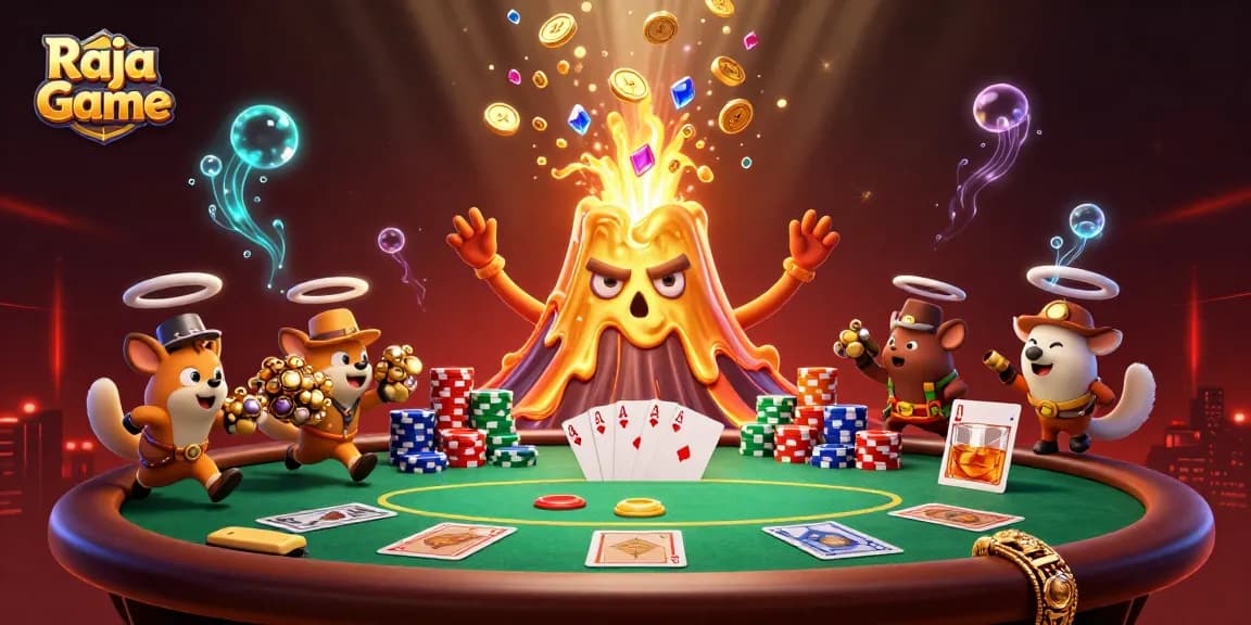 Engage in Raja Game's thrilling casino experience with a vibrant illustration of luck and excitement.