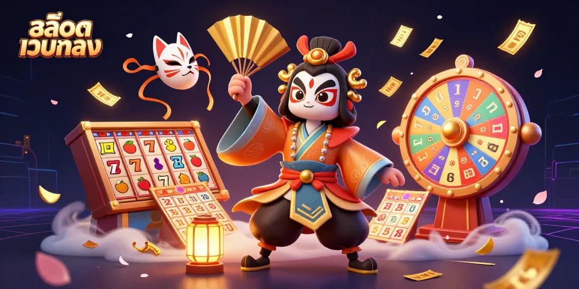 Engage in dynamic gaming with สล็อตเว็บตรง as vibrant characters wield luck amidst colorful casino elements.