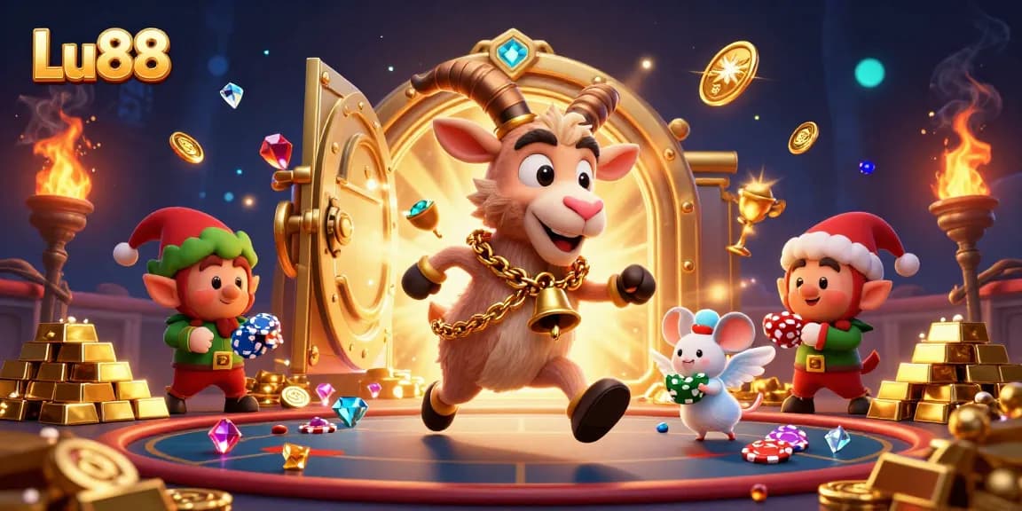 Engage in thrilling gameplay at Lu88's vibrant casino, featuring dynamic characters in a festive atmosphere.
