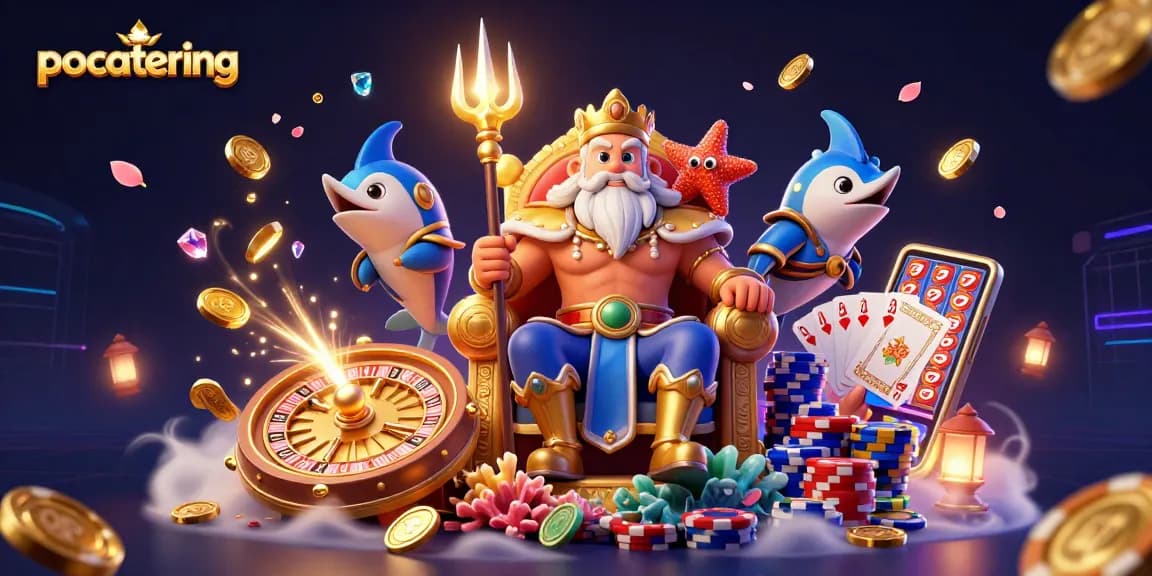 Menggambarkan permainan judi, pocatering menawarkan kebahagiaan kemenangan dengan mesin slot dan kartu poker yang berkilau.