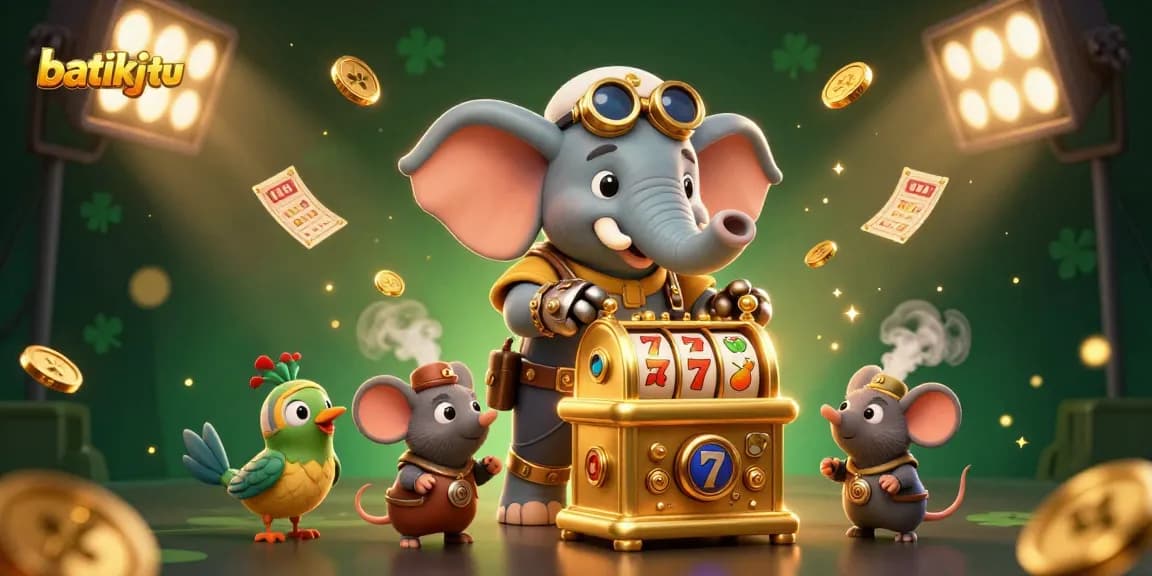 Batikjitu menarik perhatian pemain dengan simbol slot emas dan koin terbang.