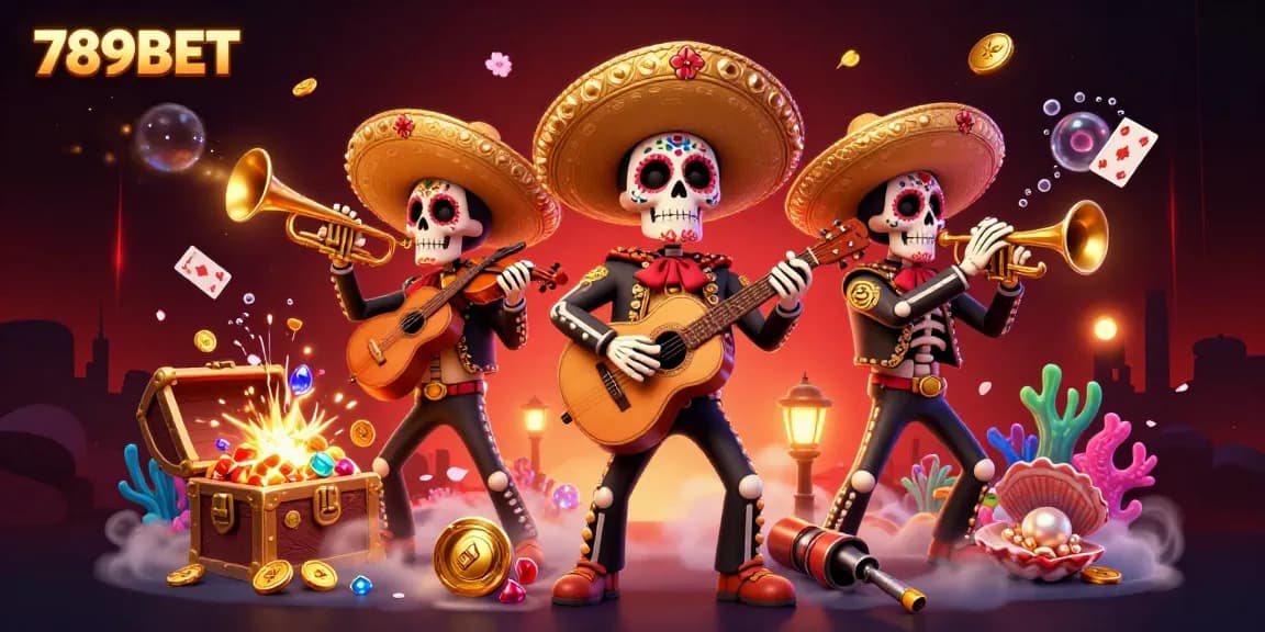 Experience the excitement of 789BET with a colorful mariachi band, vibrant game elements, and dynamic casino action.