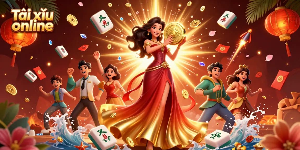 Engage in Tài xỉu online with vibrant visuals of winning moments, coins and excitement.