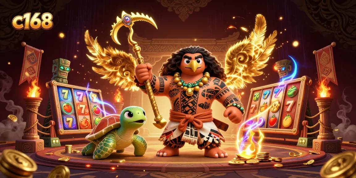 c168 animated hawk and turtle in a vibrant casino scene with slot symbols, capturing thrilling gameplay