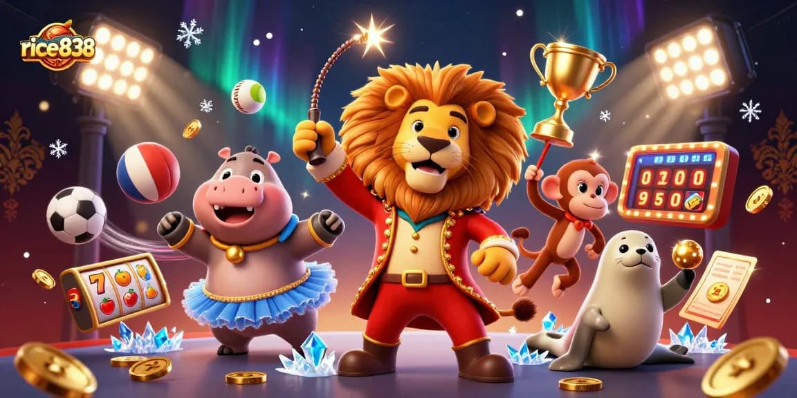 Experience the excitement of rice838 with vibrant slot reels and dynamic characters in a casino scene.