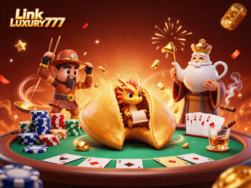 Mendapatkan kemenangan menarik di Link LUXURY777 sambil menikmati ilustrasi kasino yang penuh warna dengan berbagai elemen menarik.