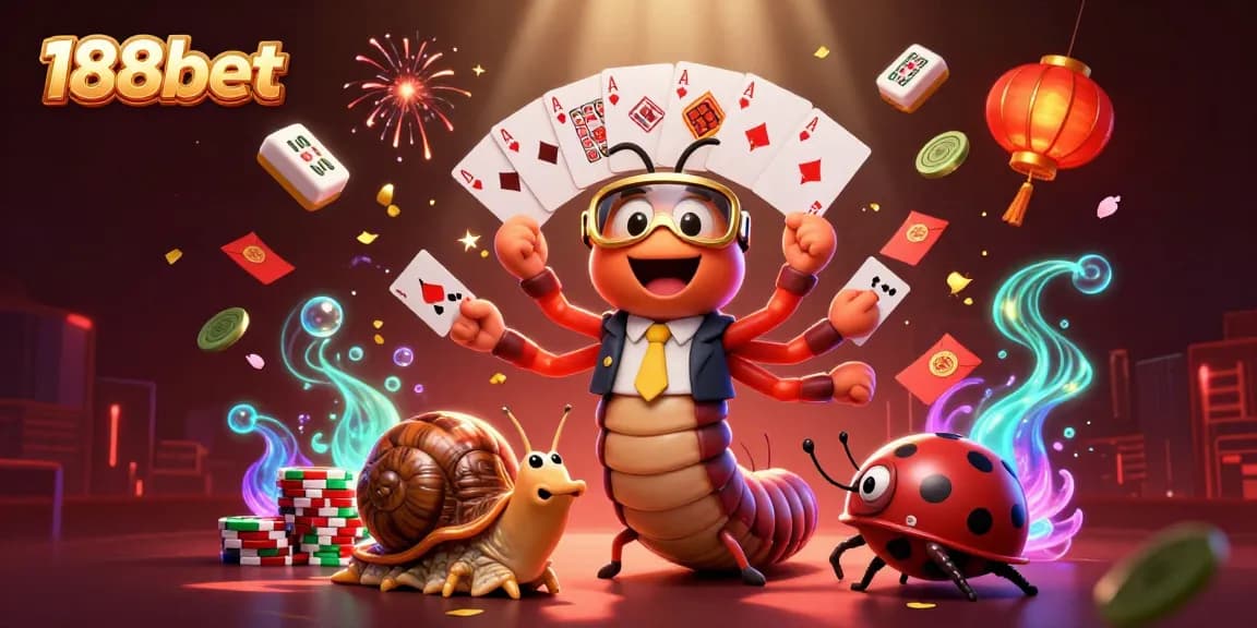 Mengubah 188bet dengan dealer kartun 3D dan elemen merah dan emas yang menawan.