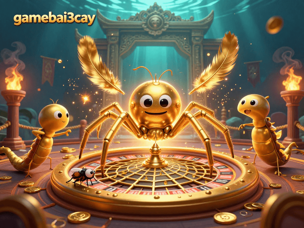 Spin the roulette wheel at gamebai3cay with a spider, fly, and centipede in this dynamic casino scene.