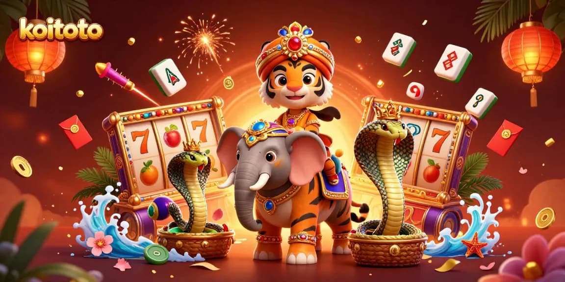 Engage with koitoto's vibrant casino scene featuring lucky slot reels and colorful characters.