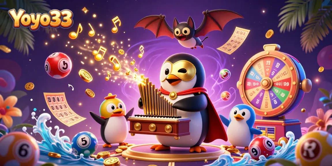 Play exciting games at Yoyo33 with lottery elements and festive vibes in this captivating illustration.