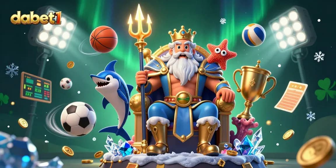 Bet on dabet1 with exciting sports and casino elements featuring Neptune and dynamic action.