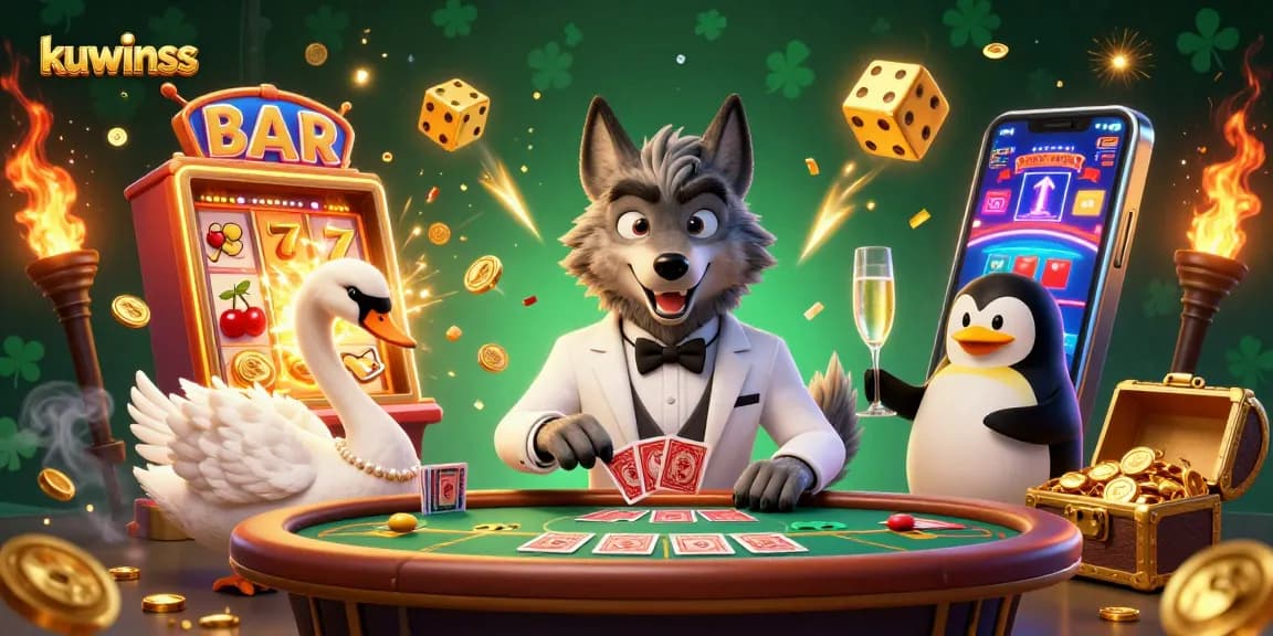 Experience the thrill of winning with kuwinss in this vibrant 3D casino illustration.