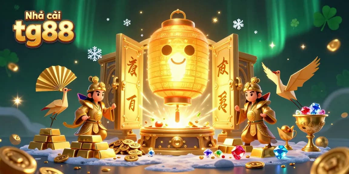 Experience luck and excitement at Nhà cái tg88 with vibrant casino elements and glowing treasures.