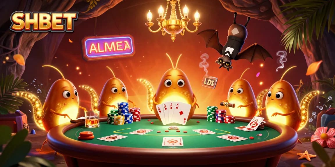 Play thrilling card games at SHBET casino illuminated by glowing, charismatic creatures.