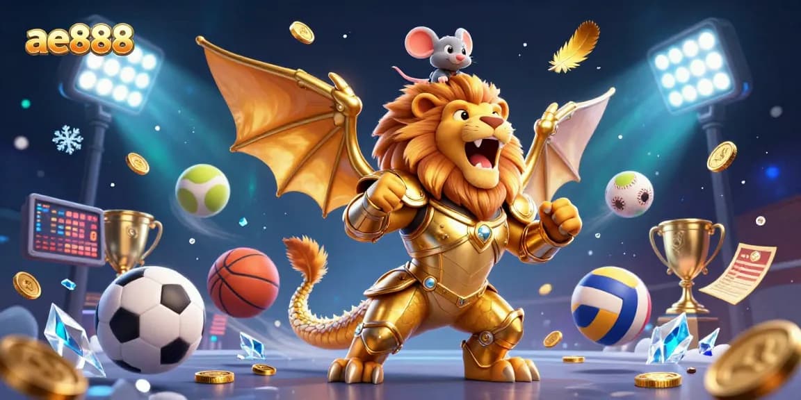 Experience thrill and excitement with ae888's dynamic and engaging casino offerings in this vibrant 3D illustration.