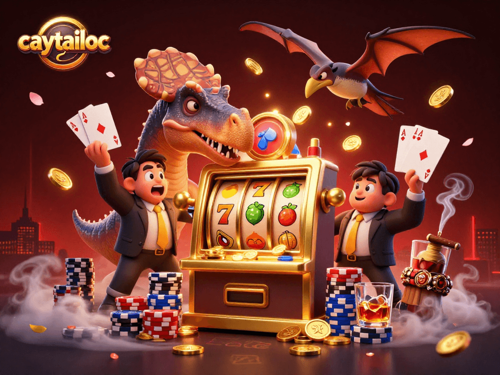 Experience the thrilling jackpot action with caytailoc as a pachycephalosaurus wins coins from a golden slot machine.