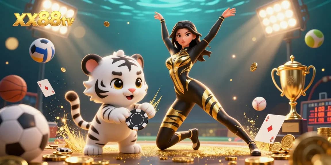 Join the excitement at xx88tv with a thrilling sportsbook scene featuring dynamic sports elements and engaging characters.
