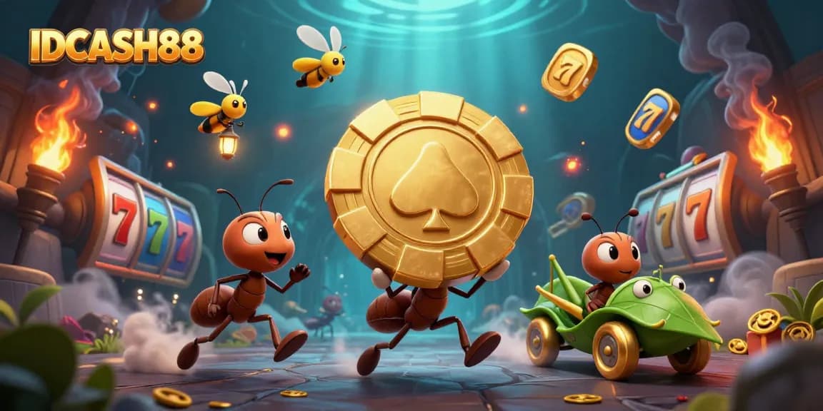 Experience thrilling wins at IDCASH88 with this vibrant 3D illustration of a heist scene combining poker and exciting casino elements.