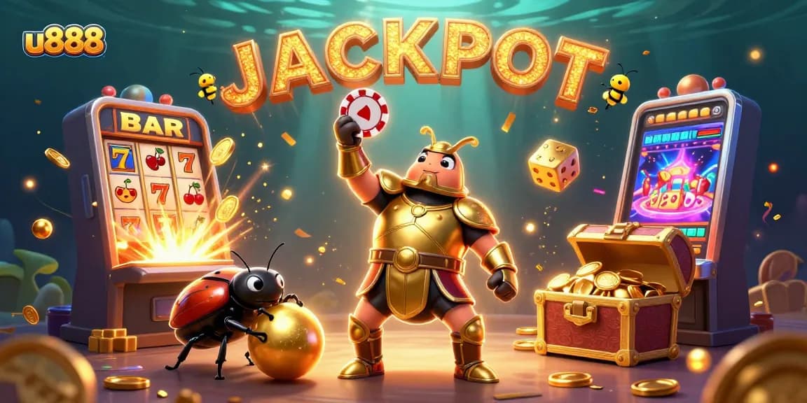 Experience winning thrills with u888 as cartoon characters celebrate a casino jackpot