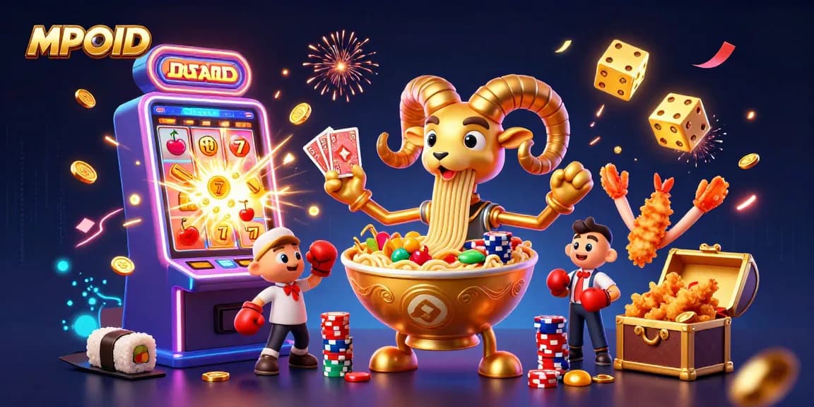 Experience exciting gameplay at MPOID with vibrant characters, slot machines, and dynamic casino elements.