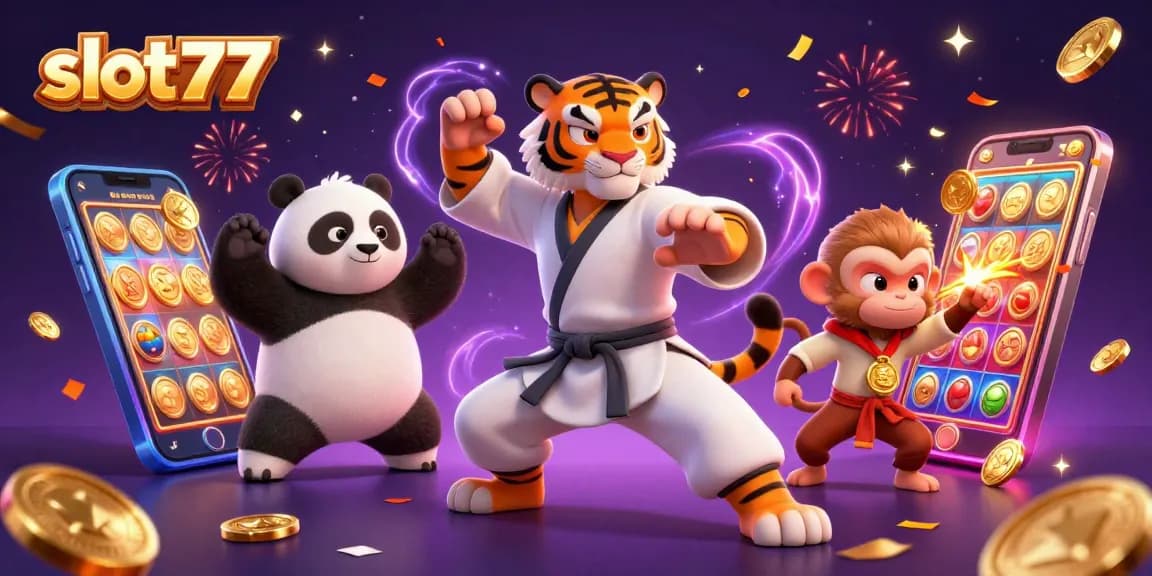Spin the slot777 reels with the kung fu tiger in a vibrant casino celebration.