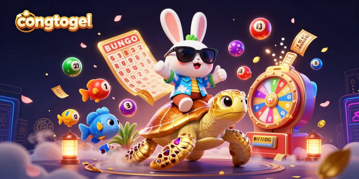 Join congtogel for exciting lottery action with a lucky rabbit and golden sea turtle in a vibrant underwater scene.