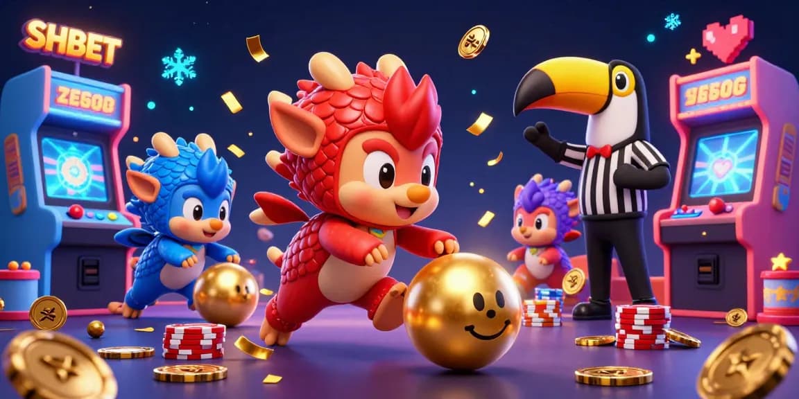 SHBET pangolins bowling through poker chips in a vibrant 3D casino scene, embodying excitement.