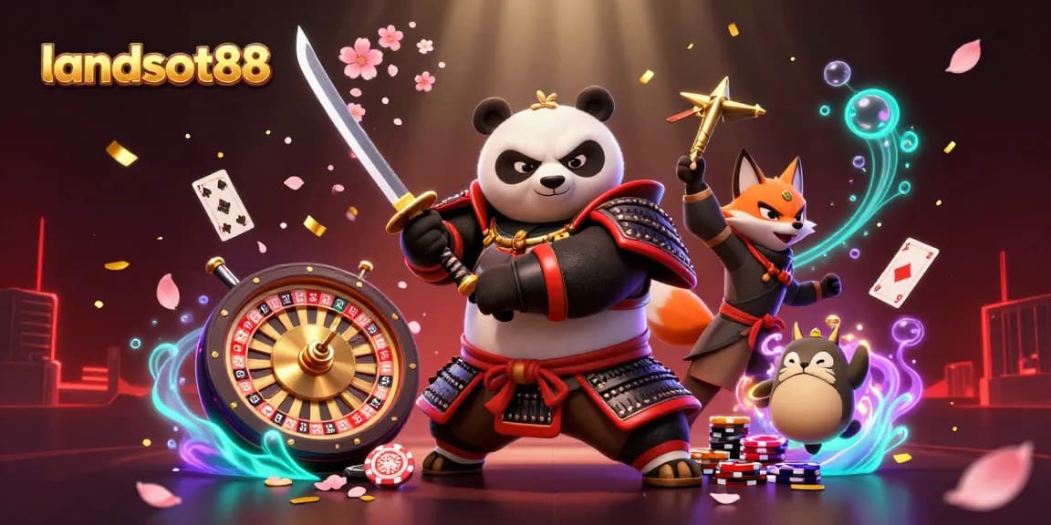 Experience the thrill of live casino action with landslot88, featuring vibrant samurai and ninja in a dynamic scene.