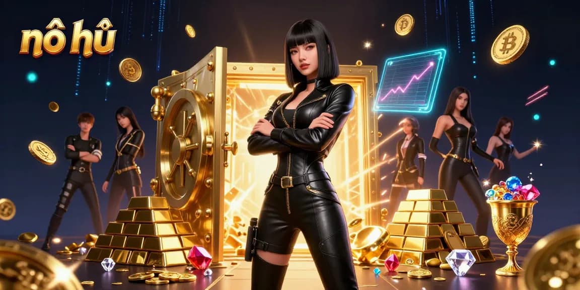 Experience thrilling nổ hũ action with stunning graphics and vibrant treasures in this engaging casino illustration.