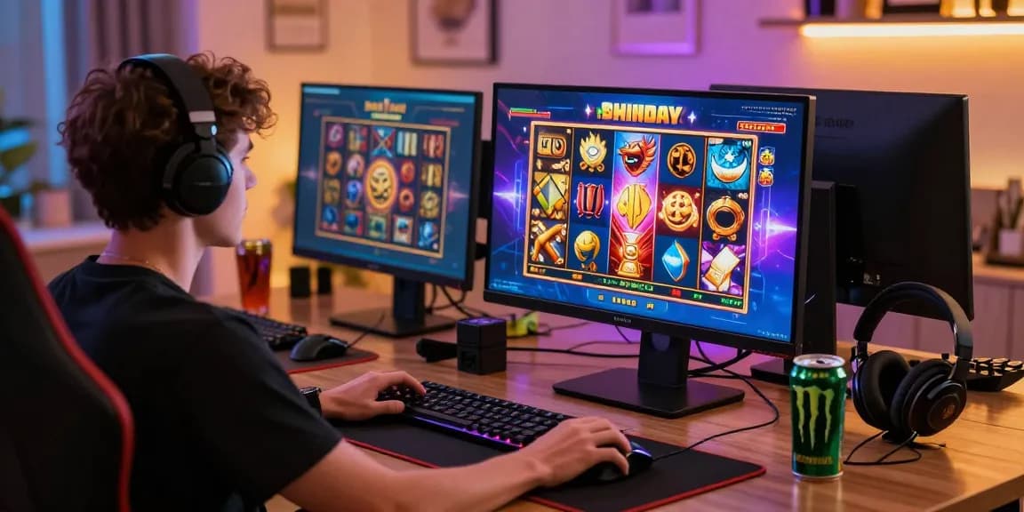 Spin Million Casino gaming setup with colourful slot graphics and immersive atmosphere.
