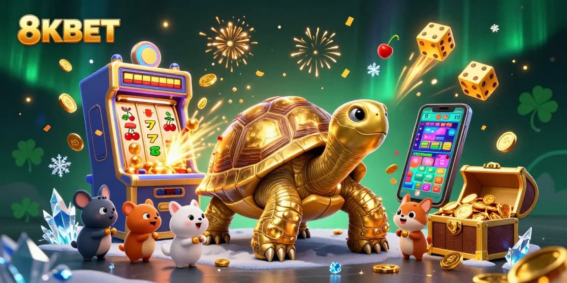 Join the excitement at 8KBET with a vibrant casino scene featuring dynamic gaming elements and animated characters.