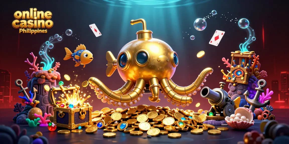 Engage in thrilling gameplay at the online casino Philippines with a dynamic underwater scene of treasures.