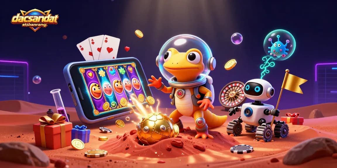 dacsandatphanrang features an engaging scene with a Martian gecko exploring a golden casino surrounded by dynamic gaming elements