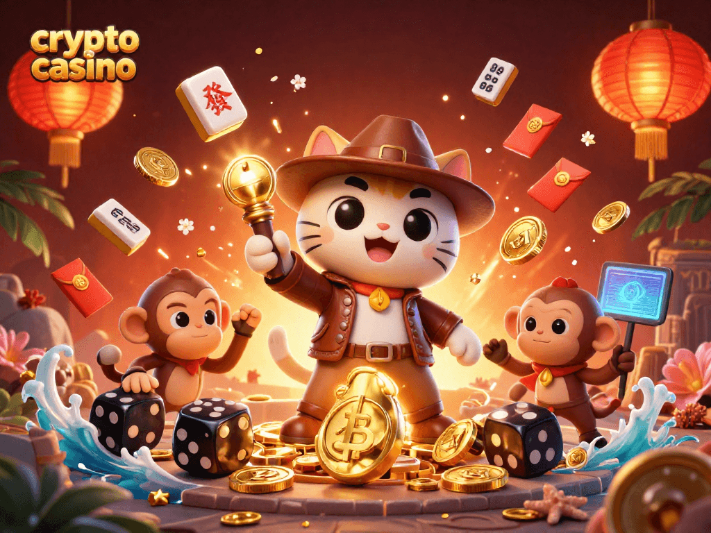 Experience the vibrant world of crypto casino with radiant coins and dynamic game elements.