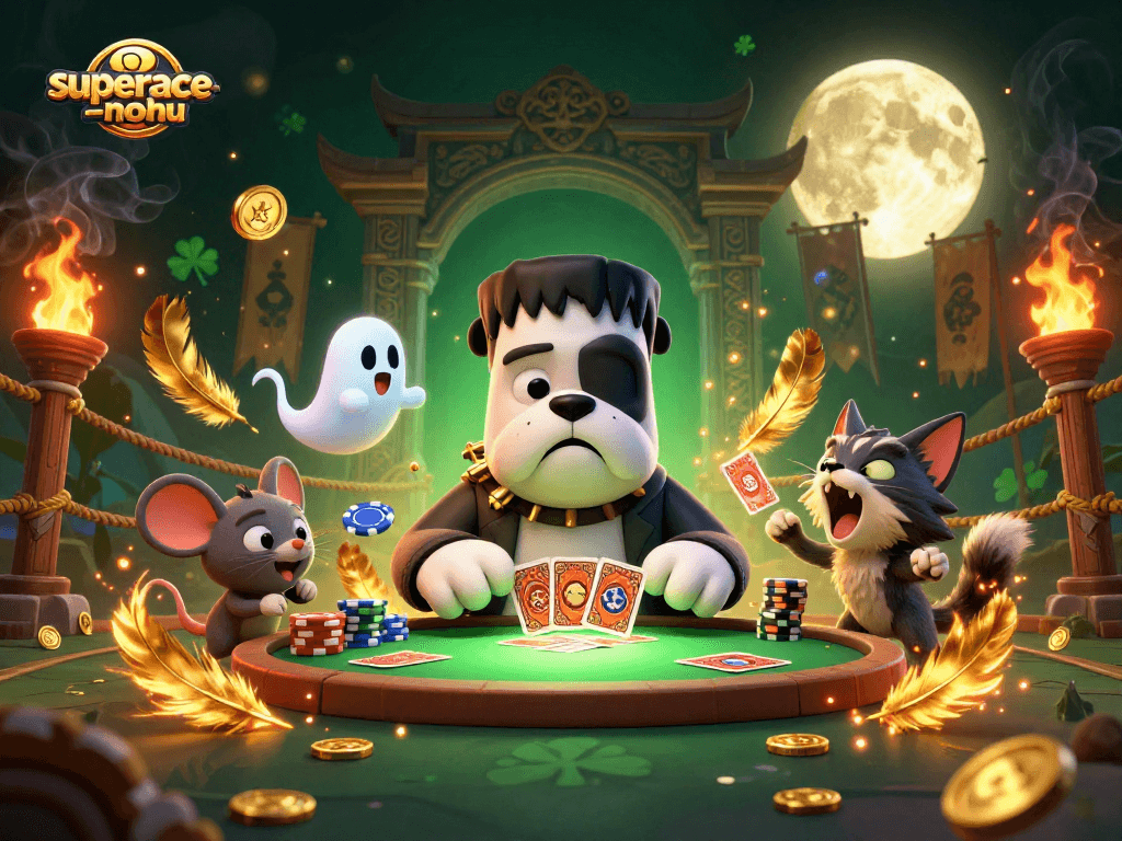 Experience the thrill of superace-nohu with a captivating monster dealer card game scene.