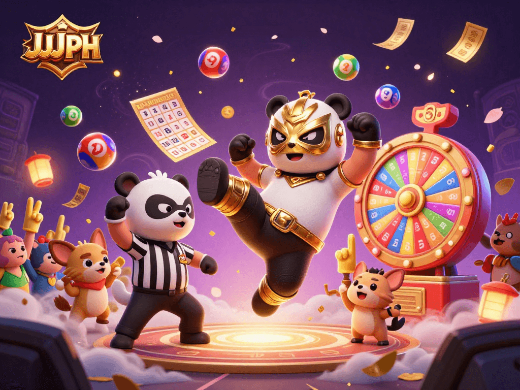 JJJPH nag-aalok ng masayang lotto at bingo na karanasan sa isang 3D na illustration ng panda at chihuahua.