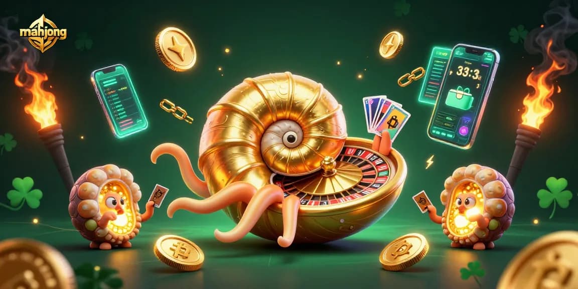 Spin mahjong fortunes with 3D nautilus and Ethereum coins in immersive casino scene.