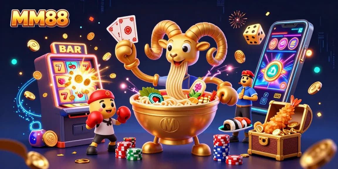 Experience MM88's thrilling casino atmosphere with vibrant characters and winning elements in dynamic 3D artistry.