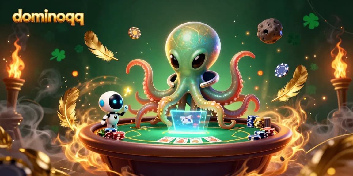 Join the action with dominoqq as a vibrant 3D octopus orchestrates a thrilling poker game.