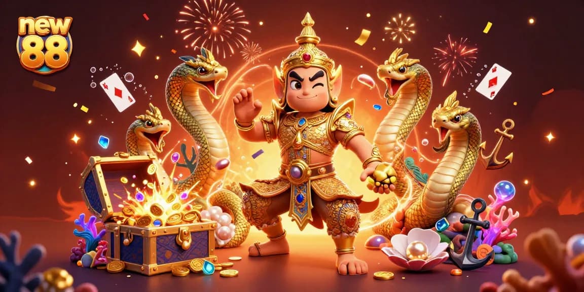 Experience winning excitement with new 88 at a vibrant casino-themed scene filled with treasures.