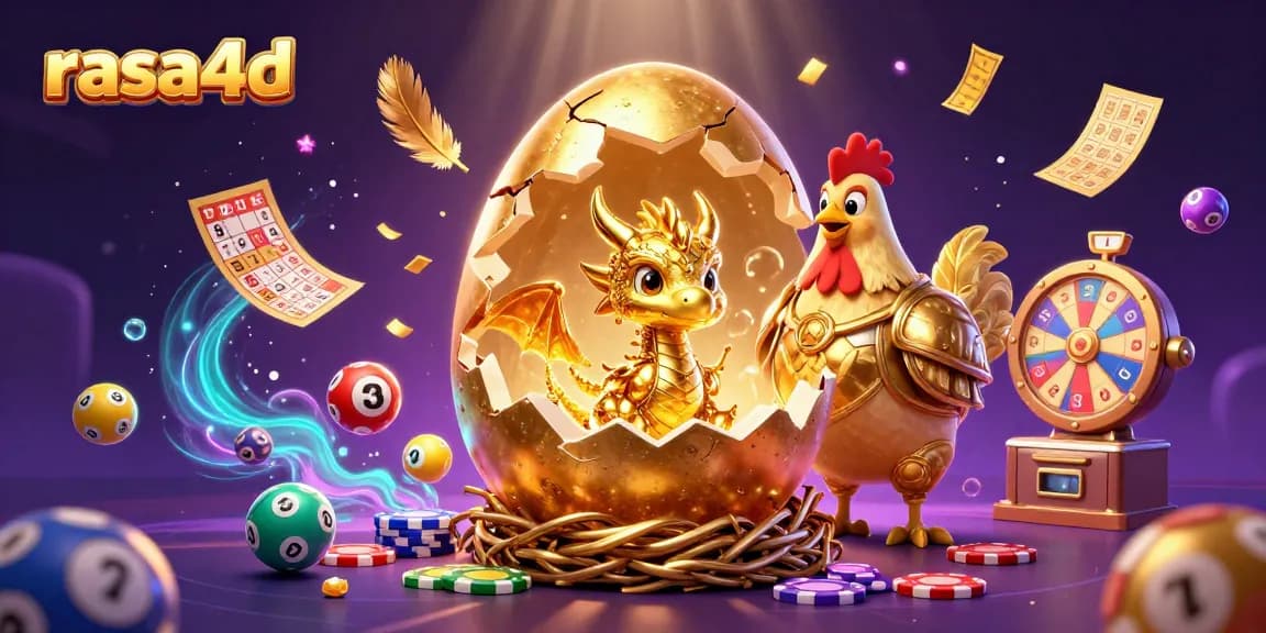 Rasa4D mempersembahkan ilustrasi kasino 3D dengan naga emas dan elemen bingo menarik.