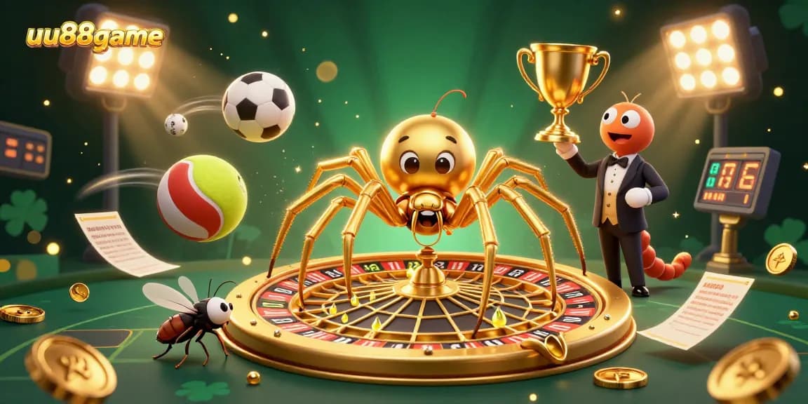 Experience thrilling bets with uu88game's dynamic 3D casino scene featuring interactive characters and game elements.