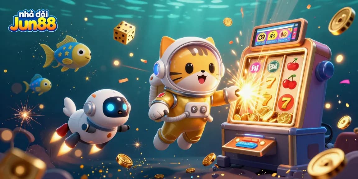 Engage with exciting games at Nhà cái Jun88 featuring a 3D astronaut cat and thrilling casino elements.