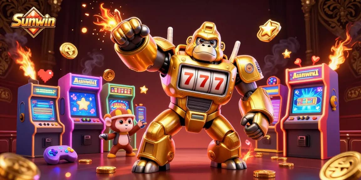 Sunwin offers a breakthrough gaming experience with vibrant slot machines, golden gorilla mech, and exciting casino elements.