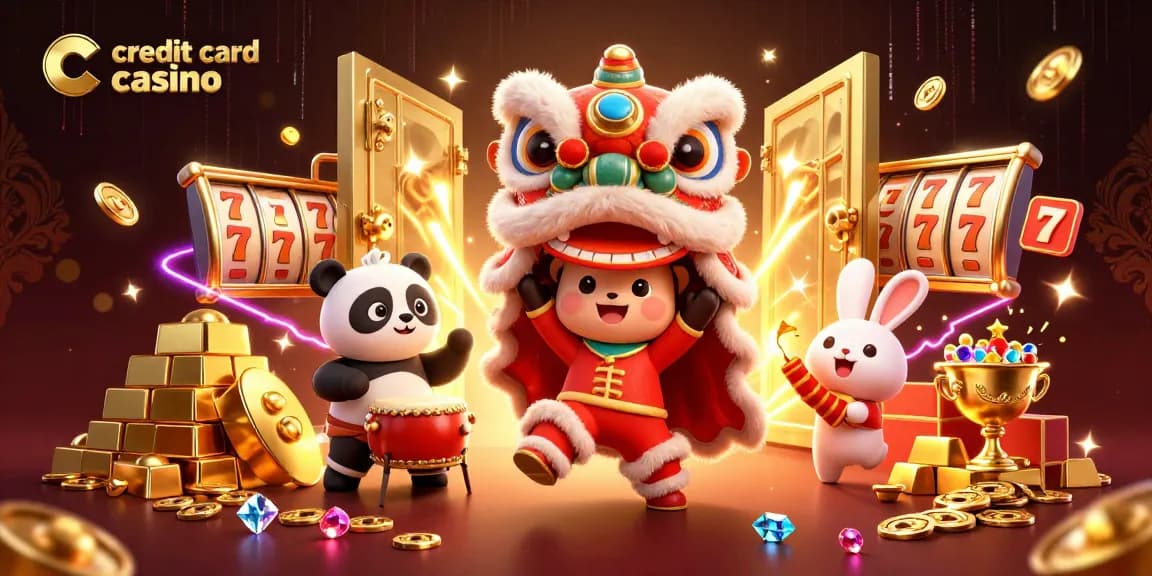 Experience the excitement of a credit card casino with vibrant characters celebrating winnings amidst treasures.